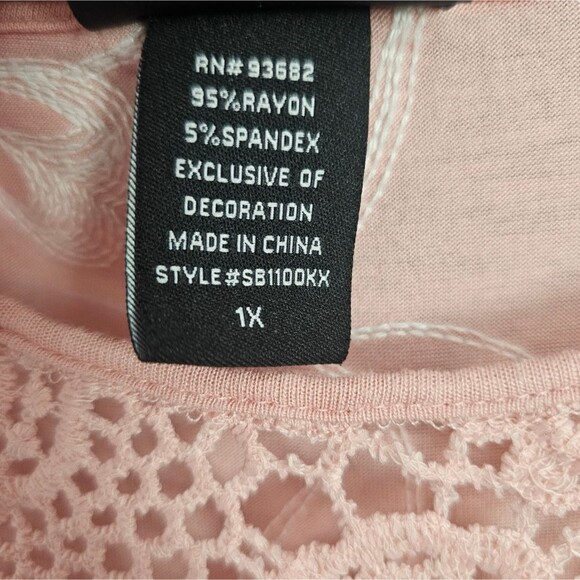 Liv Los Angeles Powder Pink Crochet Lace Embroidered Blouse Sz 1X Boho Flowy - Picture 5 of 15